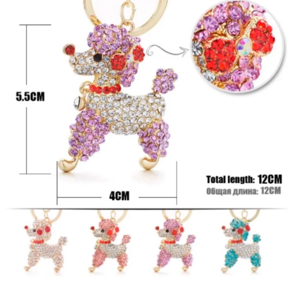Rhinestone Poodle Puppy Bag Charm/Keychain - Picture 5 of 10